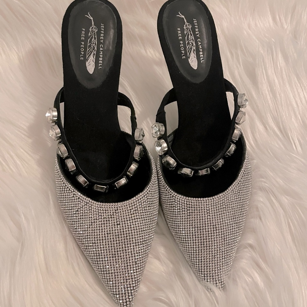 Jeffrey Campbell x Free People Private Event Mule Black Suede Pave Jeweled